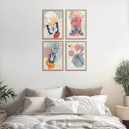 Bed Room Preview of Timeless Wings Abstract Insect Wall Art Set of 4 Frames in Natrual Color Frame