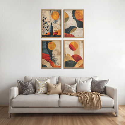 Living Room Sofa Preview of Modern Harmony Abstract Wall Art Set of 4 Frames in Natrual Color Frame