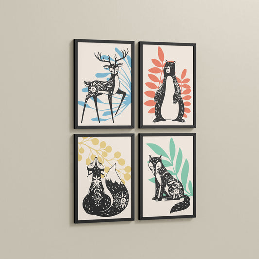 Side View of Nature’s Gaze – Wild Animal Portrait Set of 4 Frames in Black Color Frame