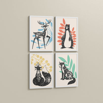 Side View of Nature’s Gaze – Wild Animal Portrait Set of 4 Frames in White Color Frame