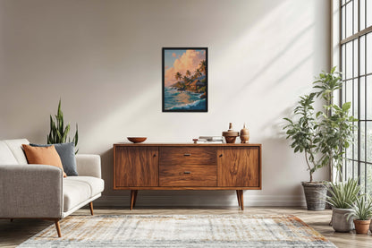 Living Room Sofa Preview of Waves of Serenity – Beachfront Bliss Photo Frame in Black Color Frame