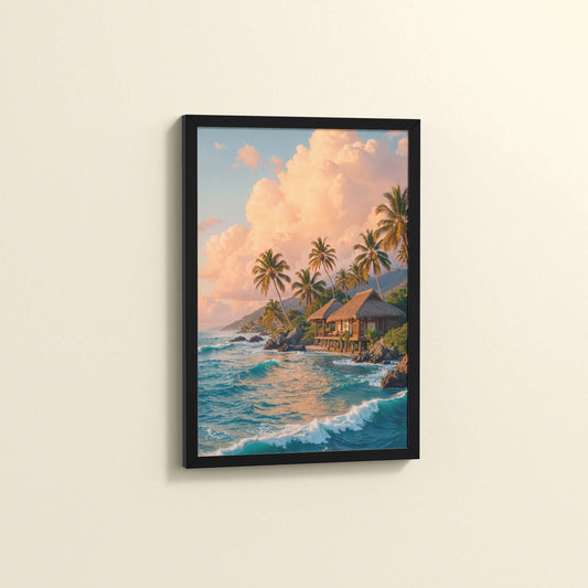 Side View of Waves of Serenity – Beachfront Bliss Photo Frame in Black Color Frame
