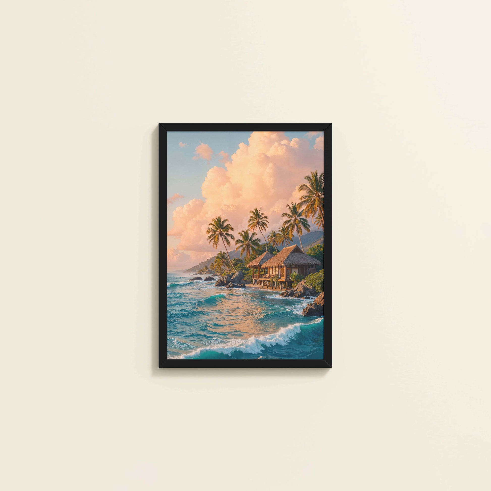 Wall View of Waves of Serenity – Beachfront Bliss Photo Frame in Black Color Frame