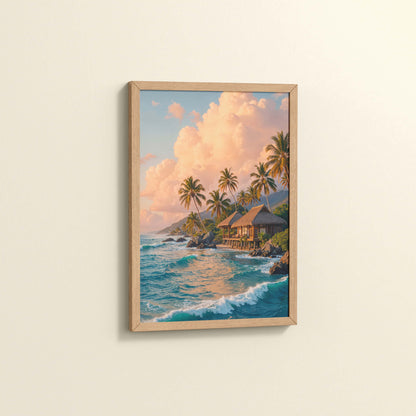 Side View of Waves of Serenity – Beachfront Bliss Photo Frame in Natrual Color Frame