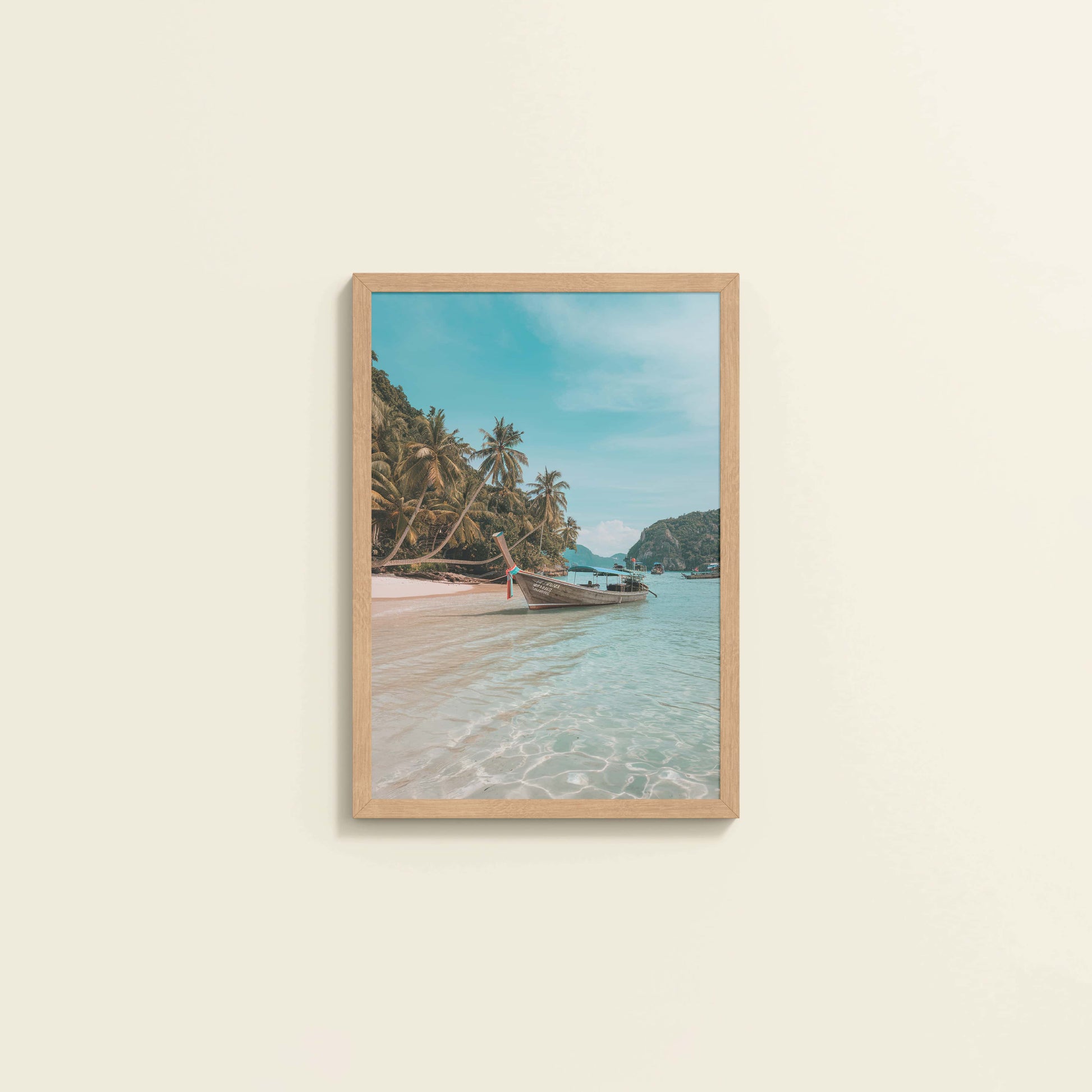 Wall View of Ocean’s Edge – Resting Boat Wall Art & Frame in Natrual Color Frame