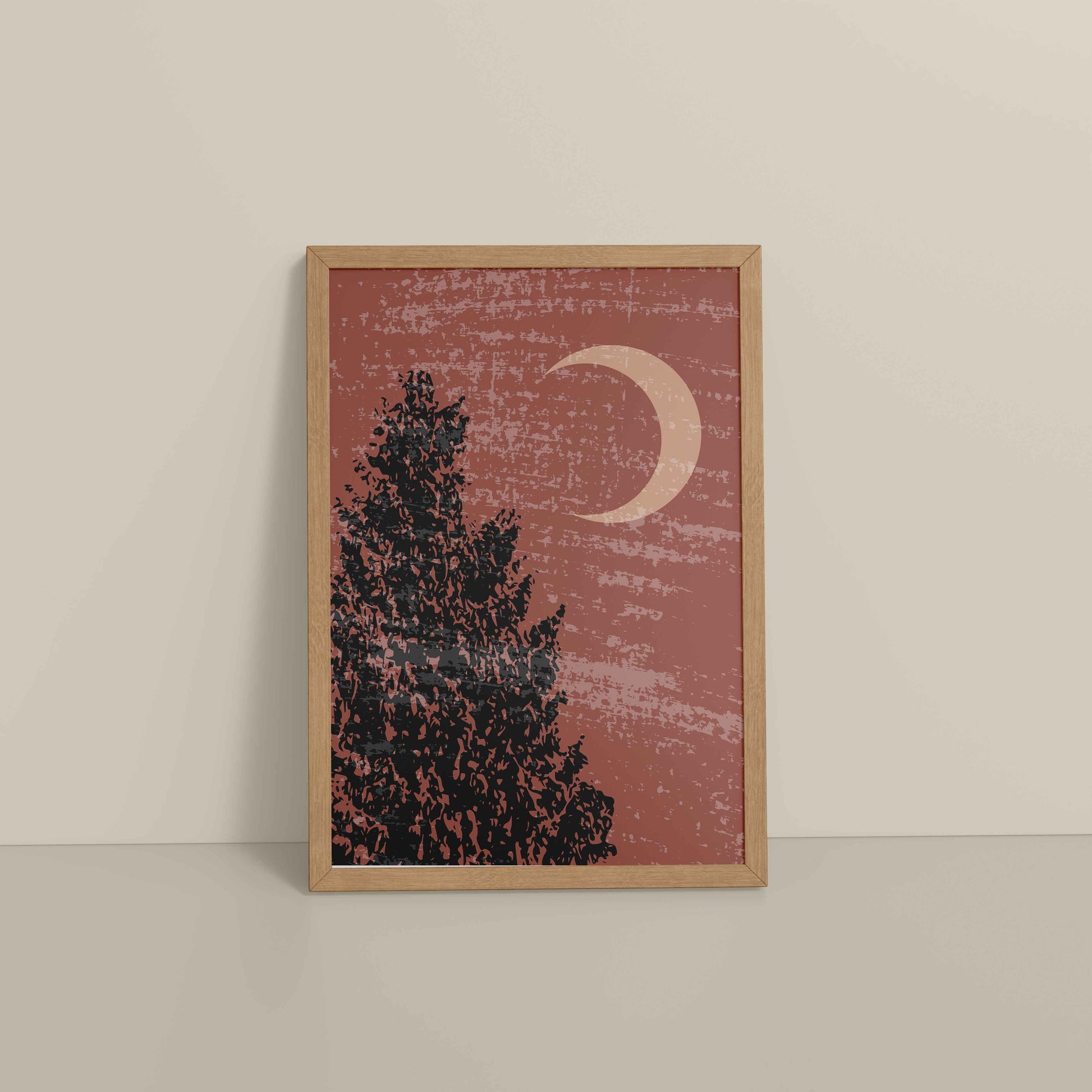 Floor View of Sacred Moon & Tree – Boho-Inspired Wall Decor in Natrual Color Frame
