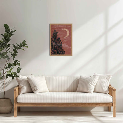 Living Room Cabinet Table Preview of Sacred Moon & Tree – Boho-Inspired Wall Decor in Natrual Color Frame