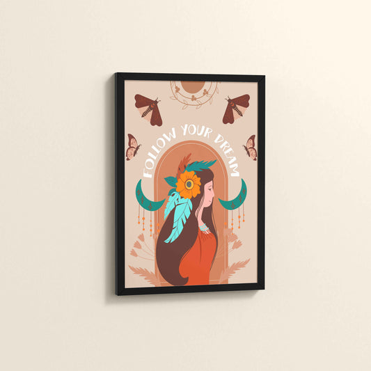 Side View of Follow Your Dream – Boho Spirit Wall Art in Black Color Frame