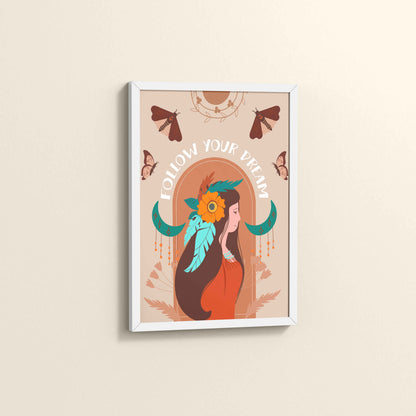 Side View of Follow Your Dream – Boho Spirit Wall Art in White Color Frame