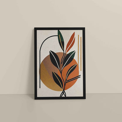 Floor View of Serene Leaves – Modern Abstract Bohemian Painting in Black Color Frame