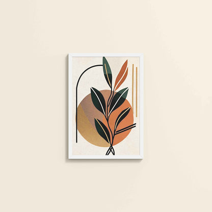 Wall View of Serene Leaves – Modern Abstract Bohemian Painting in White Color Frame