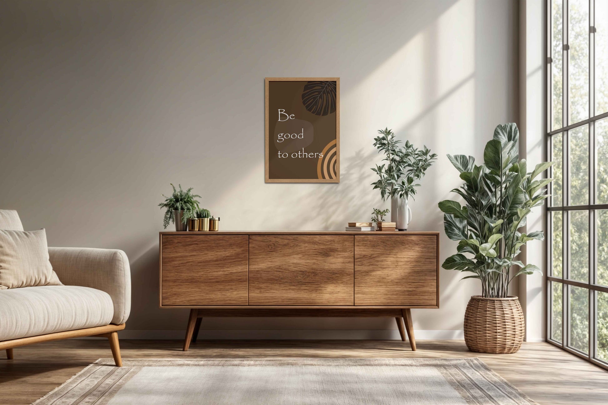 Living Room Cabinet Preview of Be Good to Others – Boho Kindness Wall Art in Natrual Color Frame