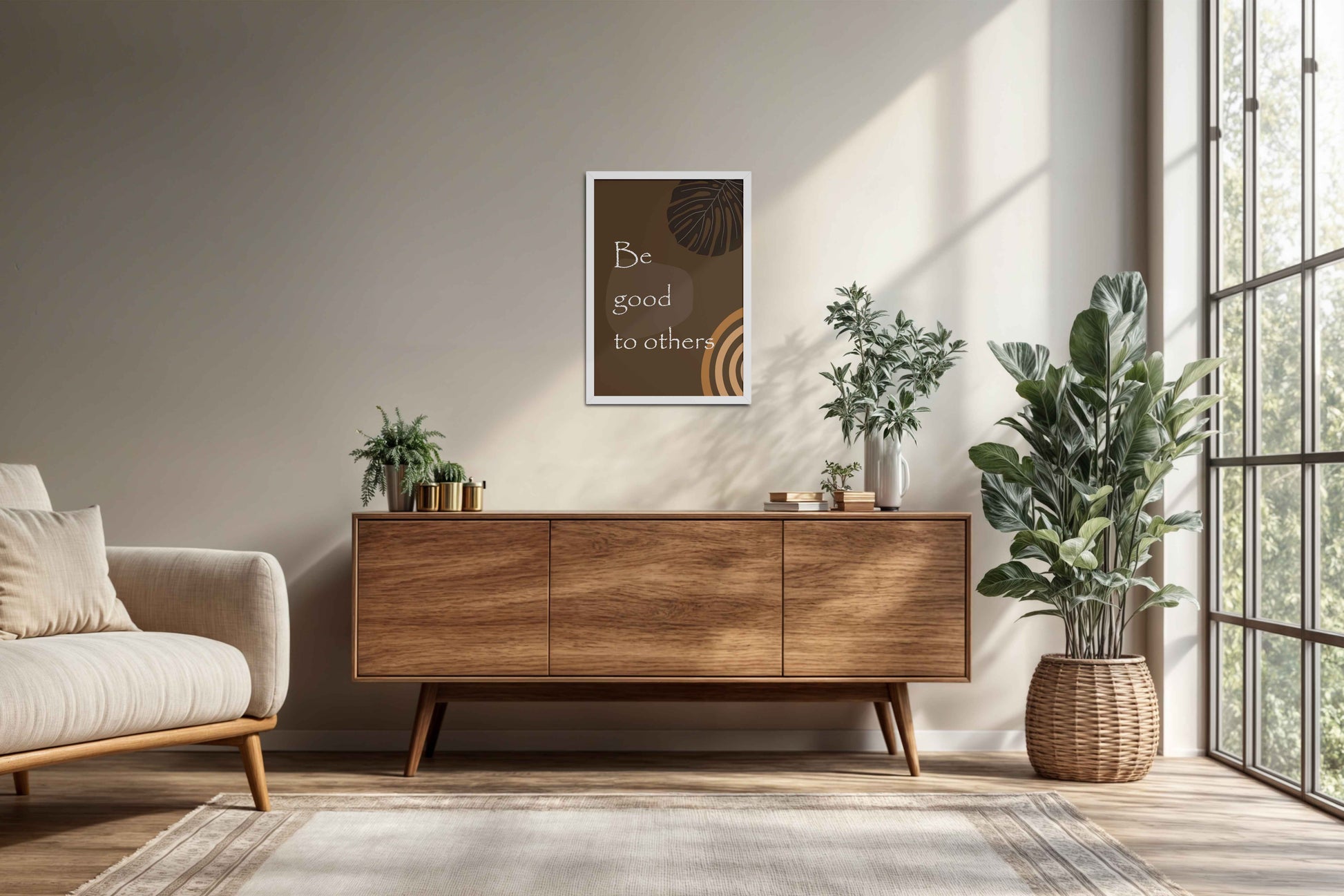 Living Room Cabinet Preview of Be Good to Others – Boho Kindness Wall Art in White Color Frame