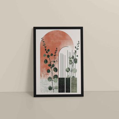 Floor View of Modern Nature – Abstract Botanical Arch Wall Art in Black Color Frame