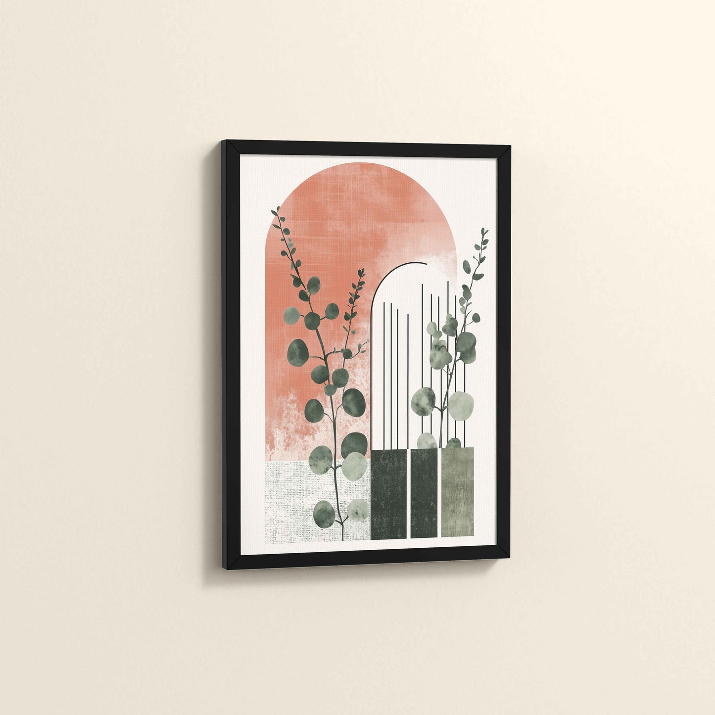 Side View of Modern Nature – Abstract Botanical Arch Wall Art in Black Color Frame