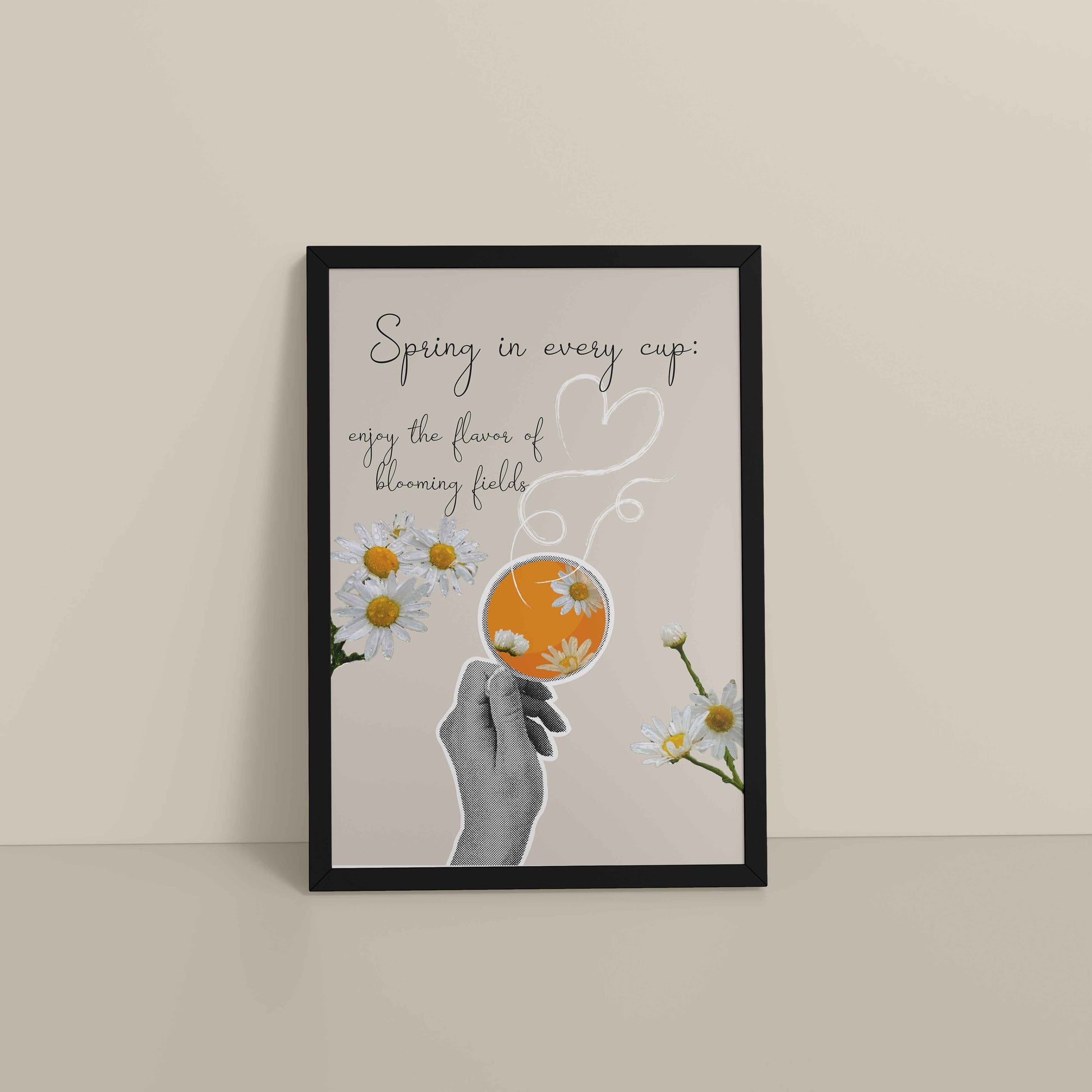 Floor View of Spring in Every Cup – Floral Wall Art Photo Frame in Black Color Frame