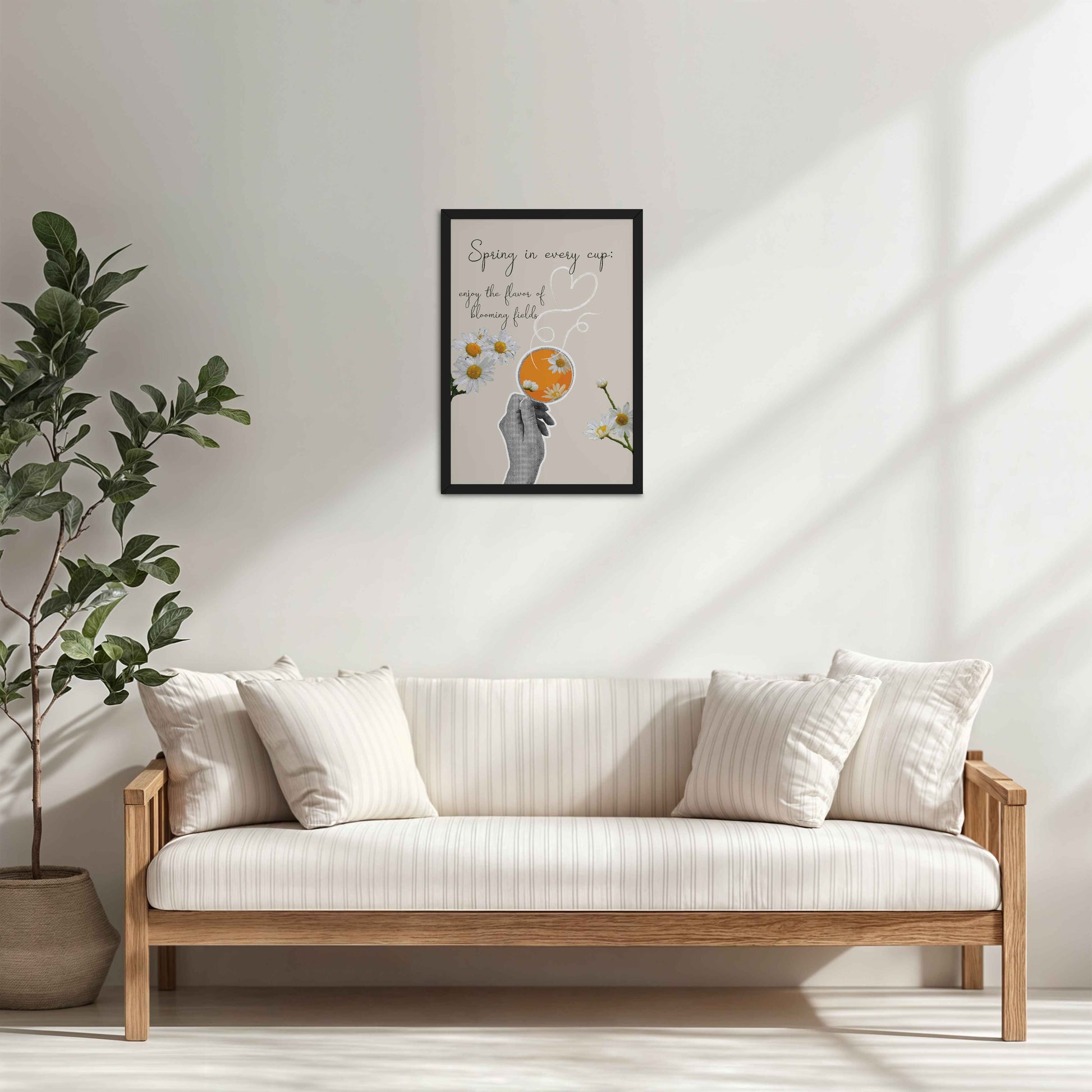 Living Room Cabinet Table Preview of Spring in Every Cup – Floral Wall Art Photo Frame in Black Color Frame