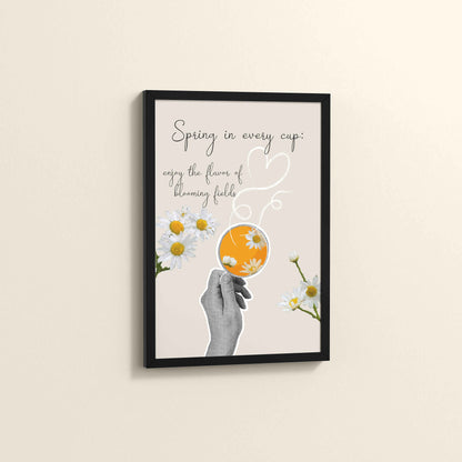 Side View of Spring in Every Cup – Floral Wall Art Photo Frame in Black Color Frame
