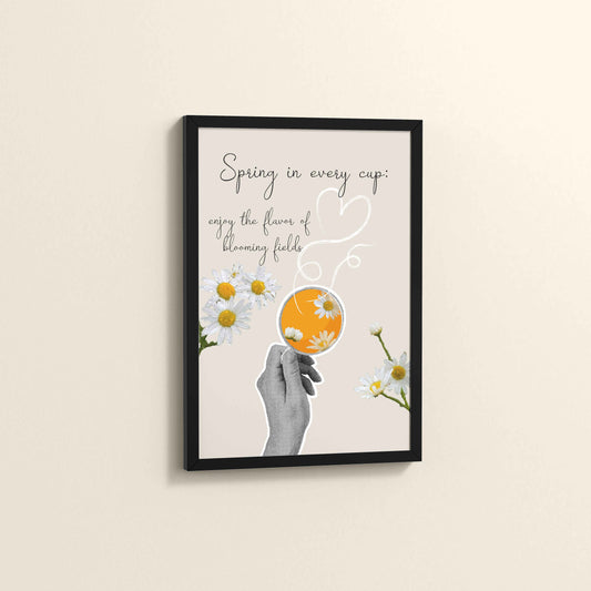 Side View of Spring in Every Cup – Floral Wall Art Photo Frame in Black Color Frame