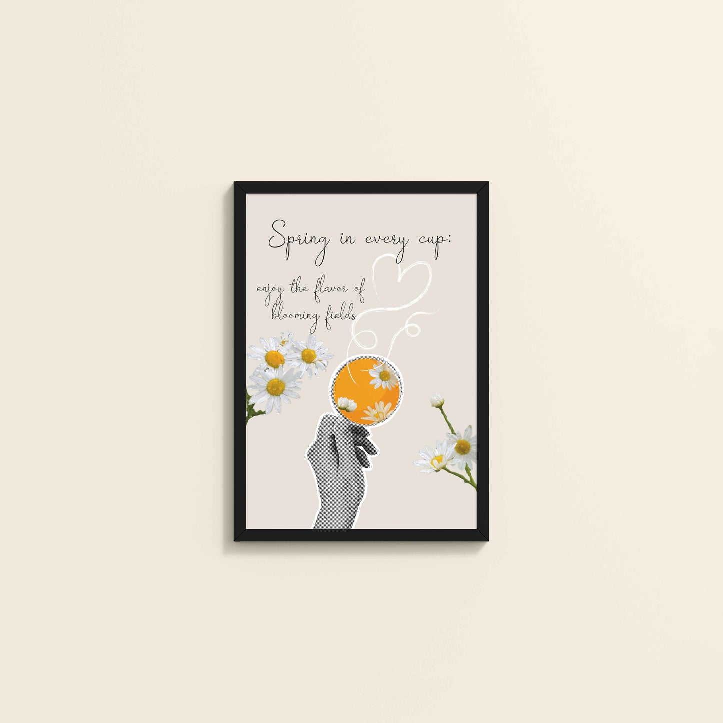 Wall View of Spring in Every Cup – Floral Wall Art Photo Frame in Black Color Frame