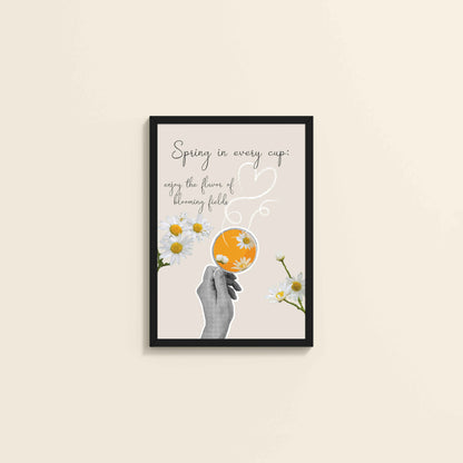 Wall View of Spring in Every Cup – Floral Wall Art Photo Frame in Black Color Frame