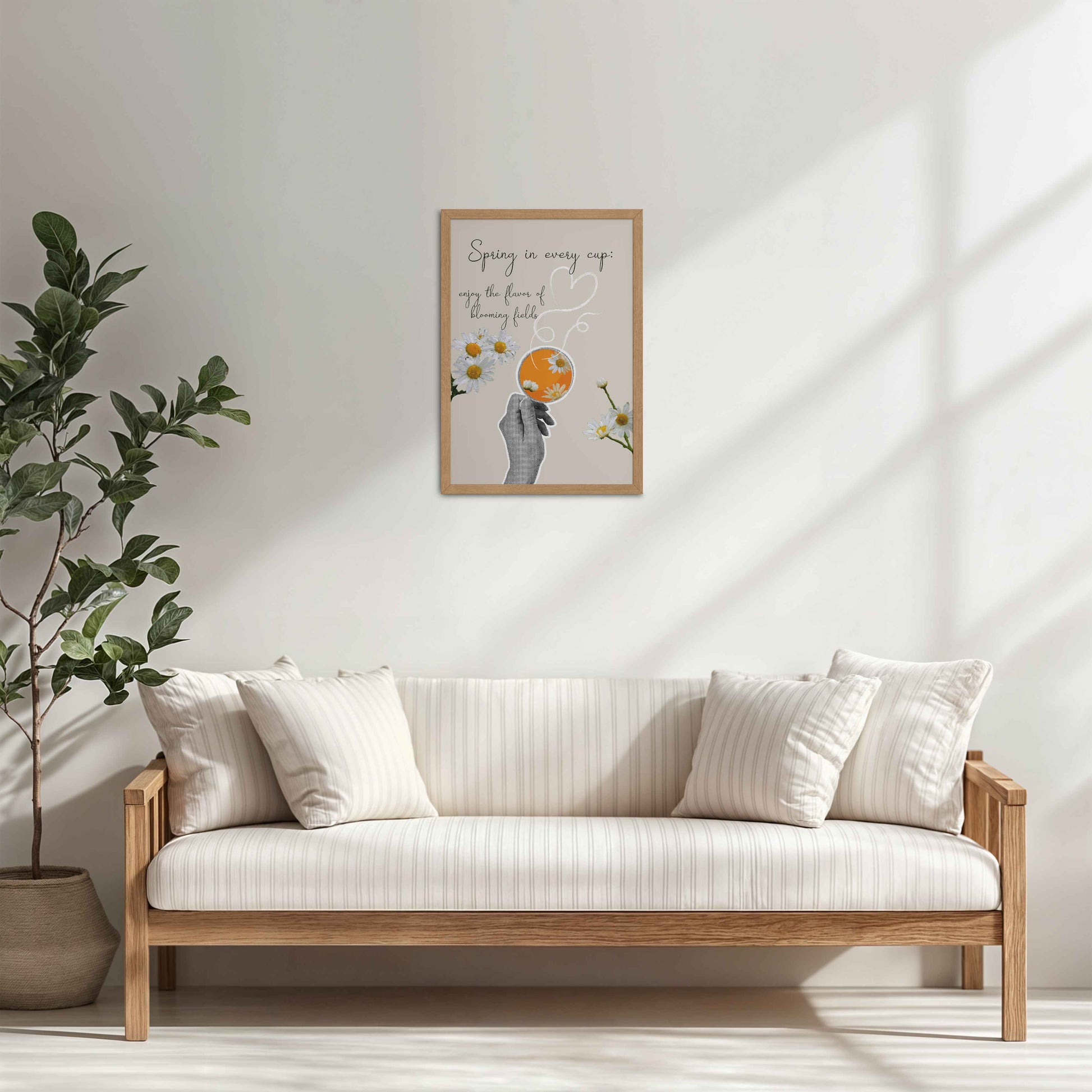 Living Room Cabinet Table Preview of Spring in Every Cup – Floral Wall Art Photo Frame in Natrual Color Frame