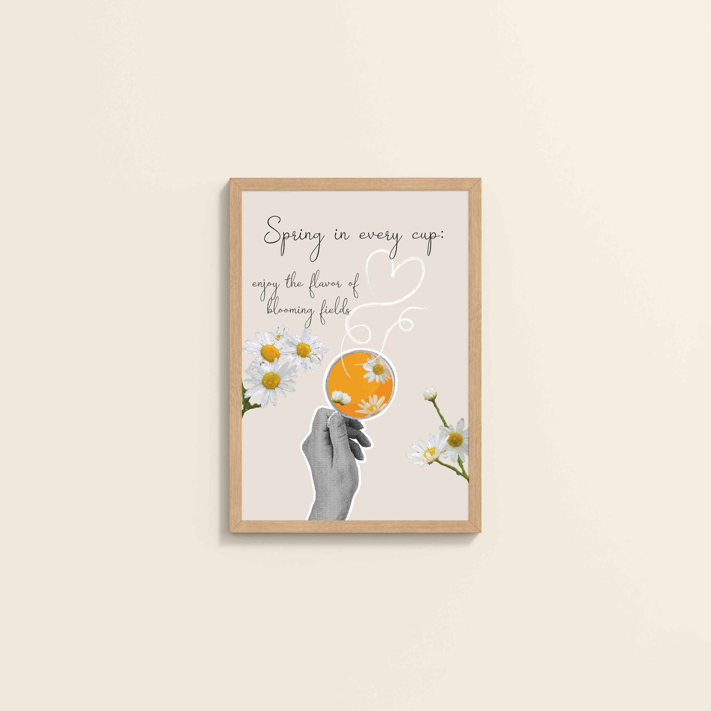 Wall View of Spring in Every Cup – Floral Wall Art Photo Frame in Natrual Color Frame