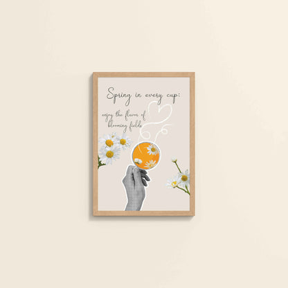 Wall View of Spring in Every Cup – Floral Wall Art Photo Frame in Natrual Color Frame