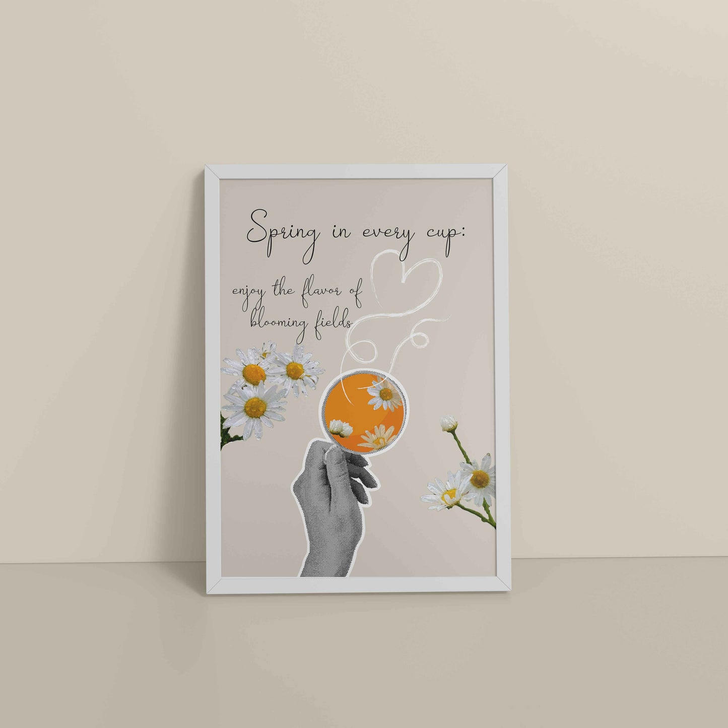 Floor View of Spring in Every Cup – Floral Wall Art Photo Frame in White Color Frame