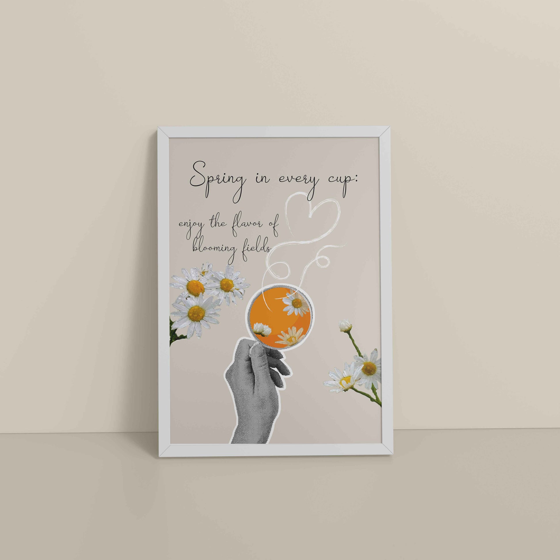 Floor View of Spring in Every Cup – Floral Wall Art Photo Frame in White Color Frame