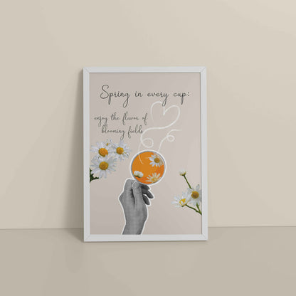 Floor View of Spring in Every Cup – Floral Wall Art Photo Frame in White Color Frame