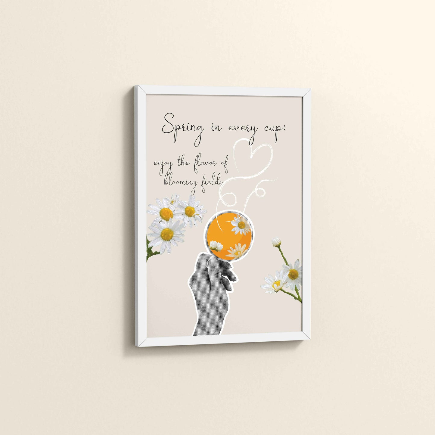 Side View of Spring in Every Cup – Floral Wall Art Photo Frame in White Color Frame