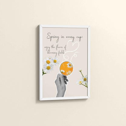 Side View of Spring in Every Cup – Floral Wall Art Photo Frame in White Color Frame