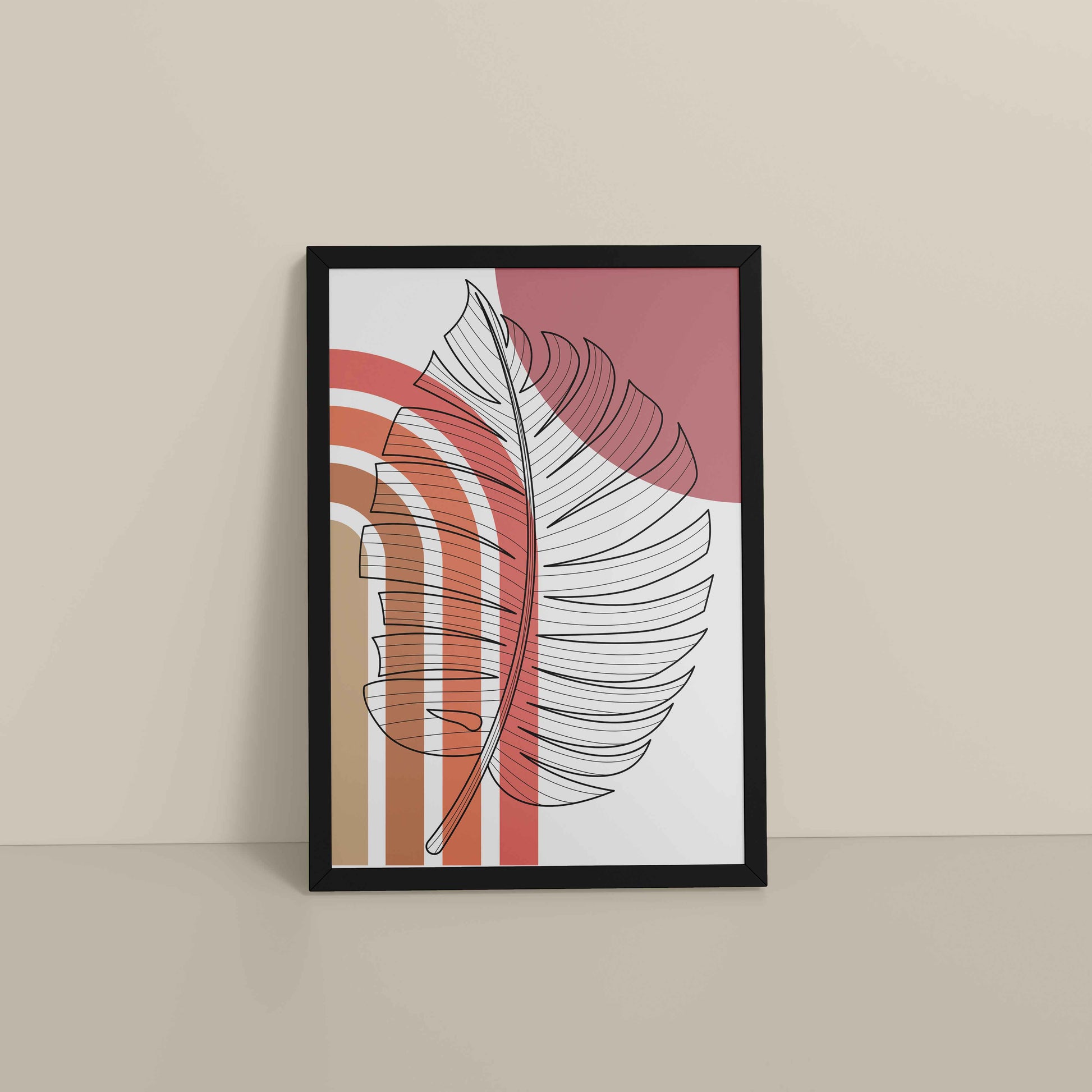 Floor View of Minimal Leaf Flow – Boho Line Art Frame in Black Color Frame