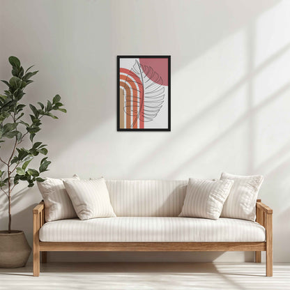 Living Room Cabinet Table Preview of Minimal Leaf Flow – Boho Line Art Frame in Black Color Frame