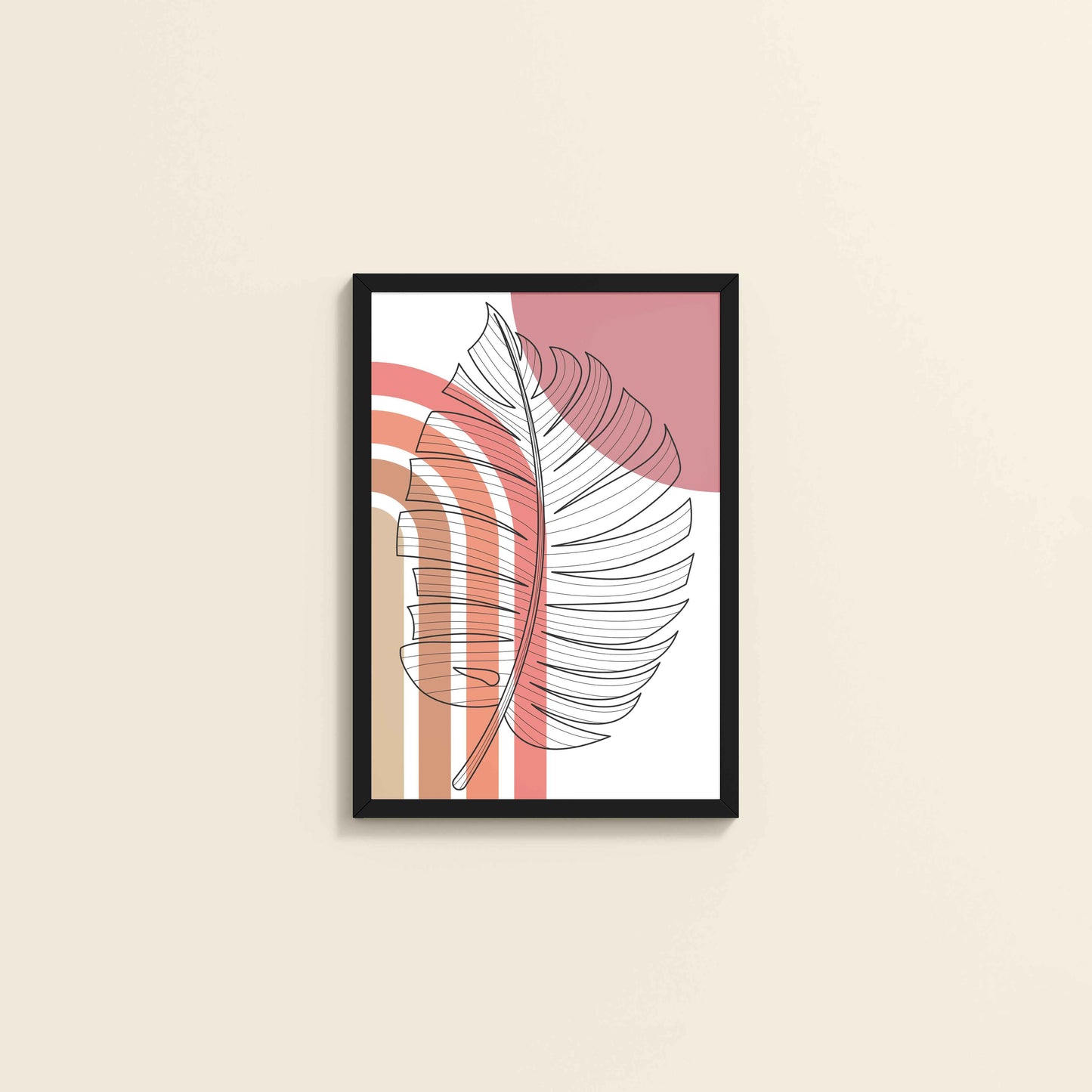 Wall View of Minimal Leaf Flow – Boho Line Art Frame in Black Color Frame