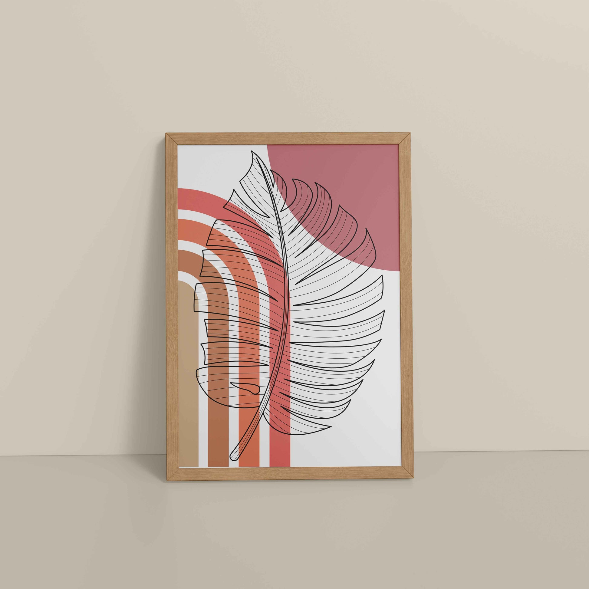 Floor View of Minimal Leaf Flow – Boho Line Art Frame in Natrual Color Frame