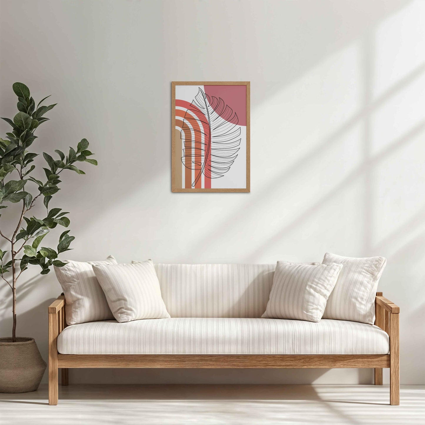 Living Room Cabinet Table Preview of Minimal Leaf Flow – Boho Line Art Frame in Natrual Color Frame