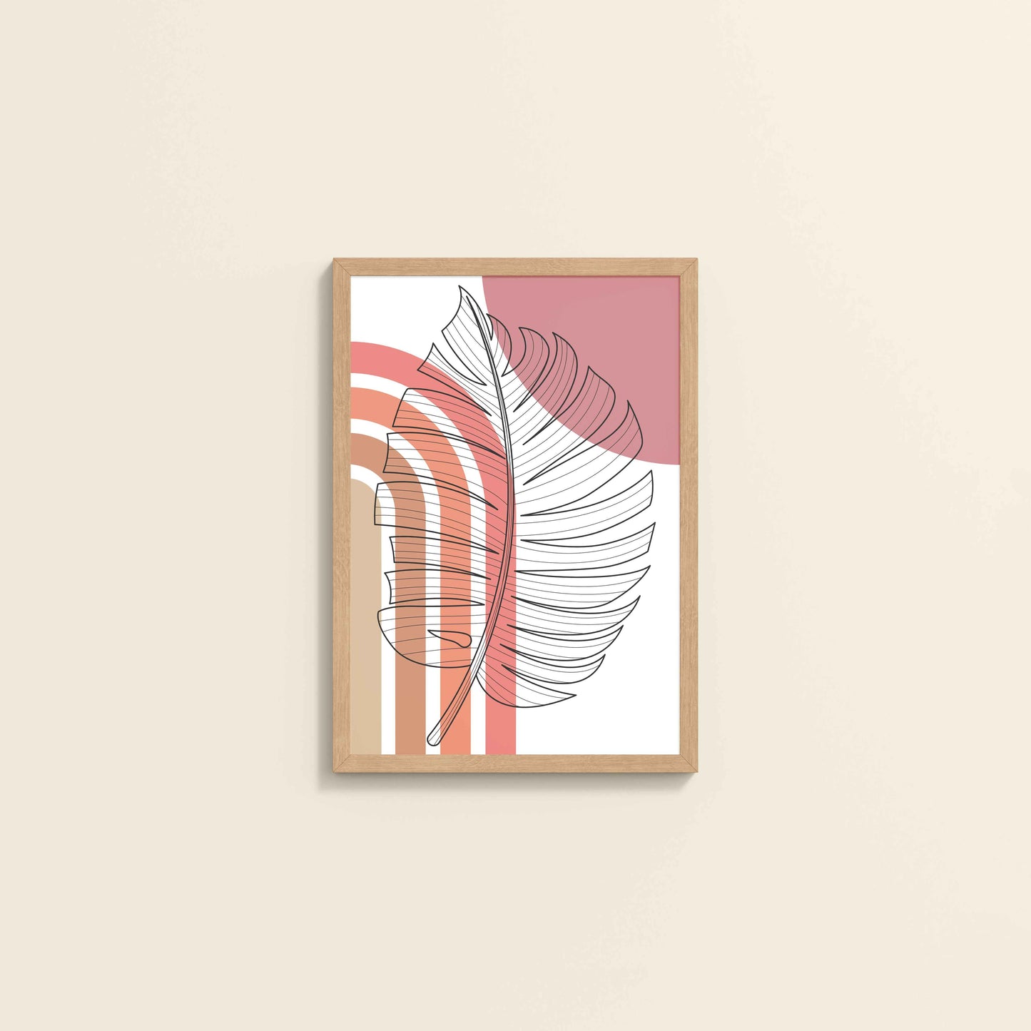 Wall View of Minimal Leaf Flow – Boho Line Art Frame in Natrual Color Frame
