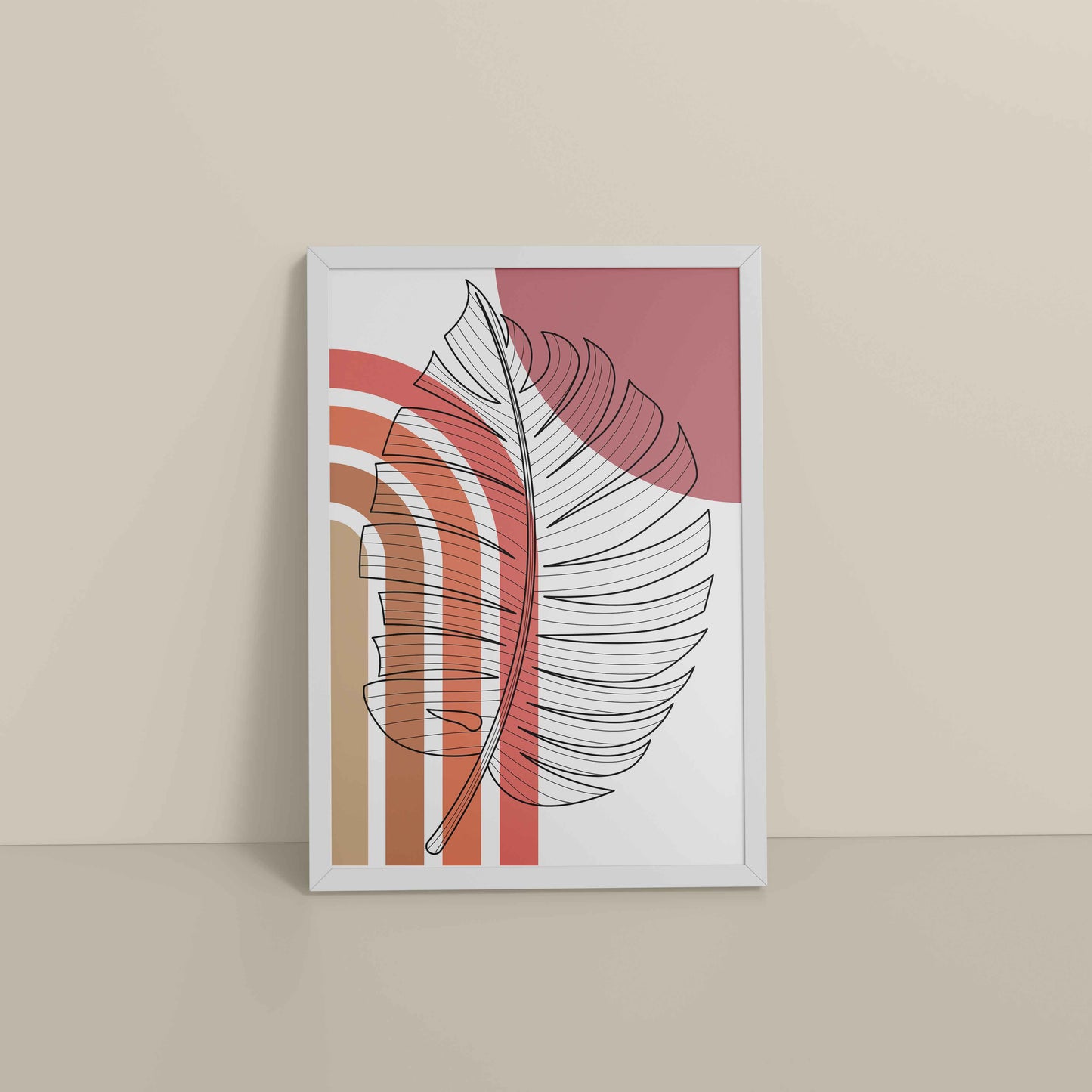 Floor View of Minimal Leaf Flow – Boho Line Art Frame in White Color Frame