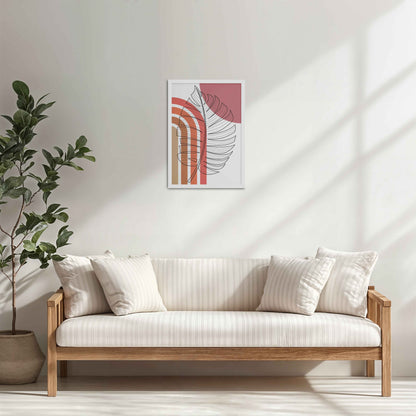 Living Room Cabinet Table Preview of Minimal Leaf Flow – Boho Line Art Frame in White Color Frame