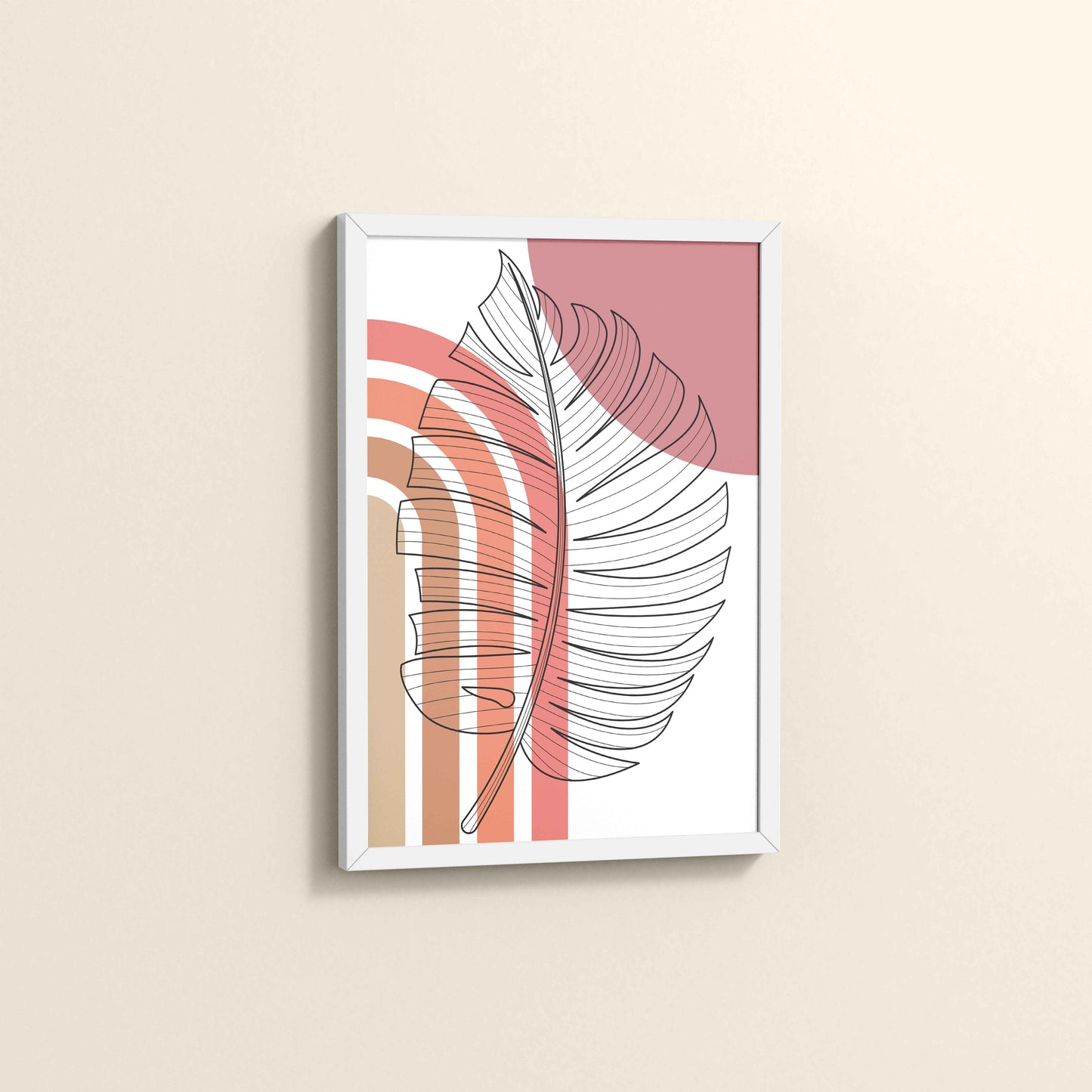 Side View of Minimal Leaf Flow – Boho Line Art Frame in White Color Frame