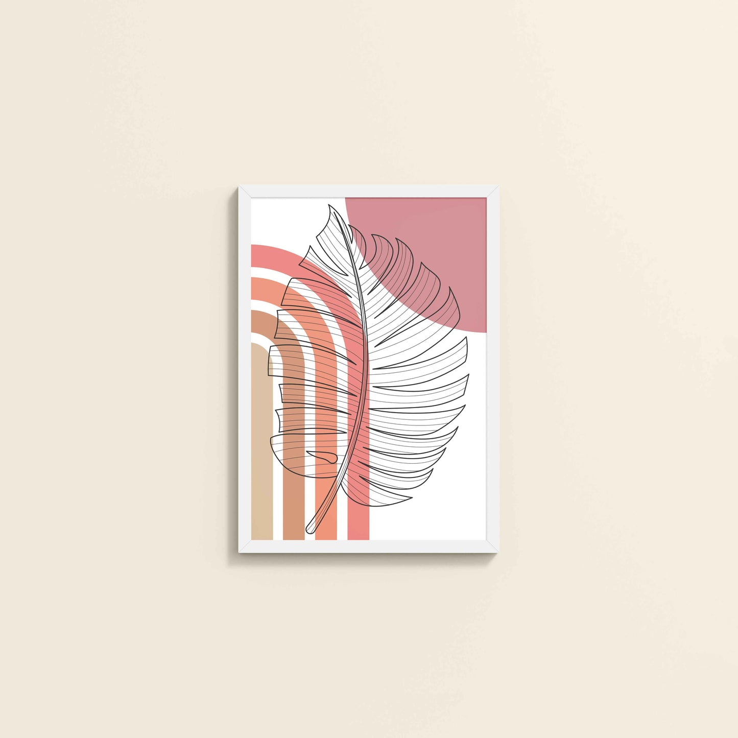 Wall View of Minimal Leaf Flow – Boho Line Art Frame in White Color Frame