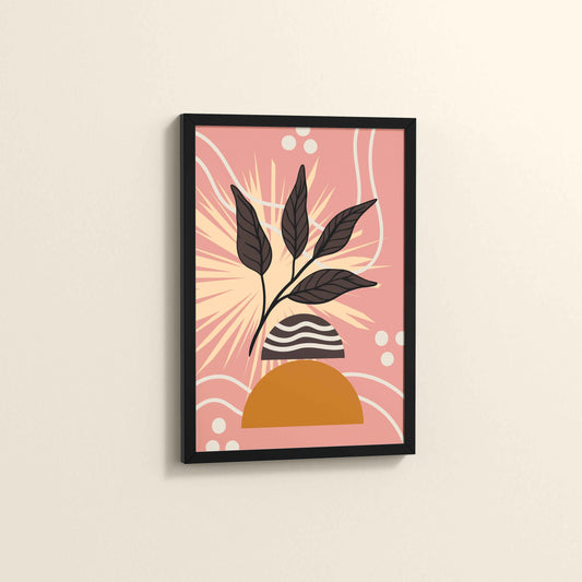 Side View of Boho-Inspired Leaf Artwork in Elegant Frame in Black Color Frame
