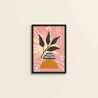 Wall View of Boho-Inspired Leaf Artwork in Elegant Frame in Black Color Frame