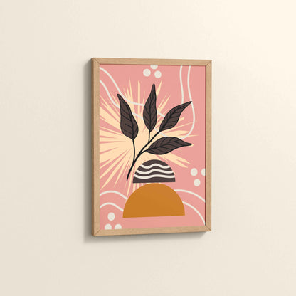 Side View of Boho-Inspired Leaf Artwork in Elegant Frame in Natrual Color Frame