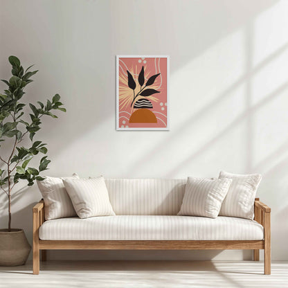 Living Room Cabinet Table Preview of Boho-Inspired Leaf Artwork in Elegant Frame in White Color Frame