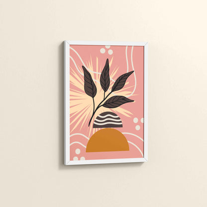 Side View of Boho-Inspired Leaf Artwork in Elegant Frame in White Color Frame
