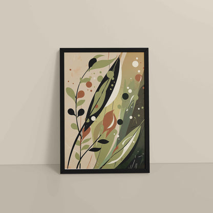 Floor View of Earthy Toned Leaves – Nature & Geometry Wall Art Framed in Black Color Frame
