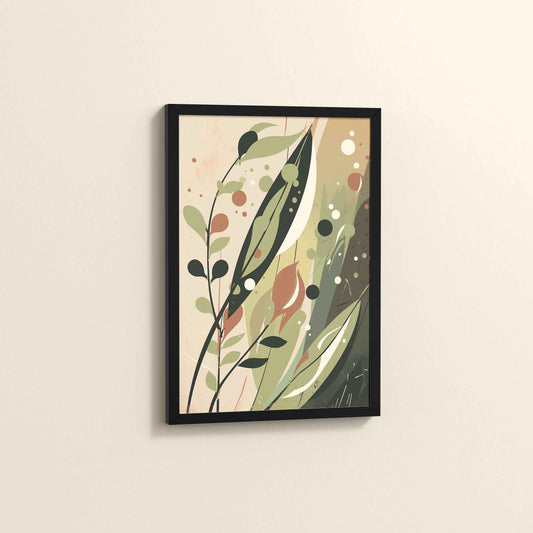 Side View of Earthy Toned Leaves – Nature & Geometry Wall Art Framed in Black Color Frame